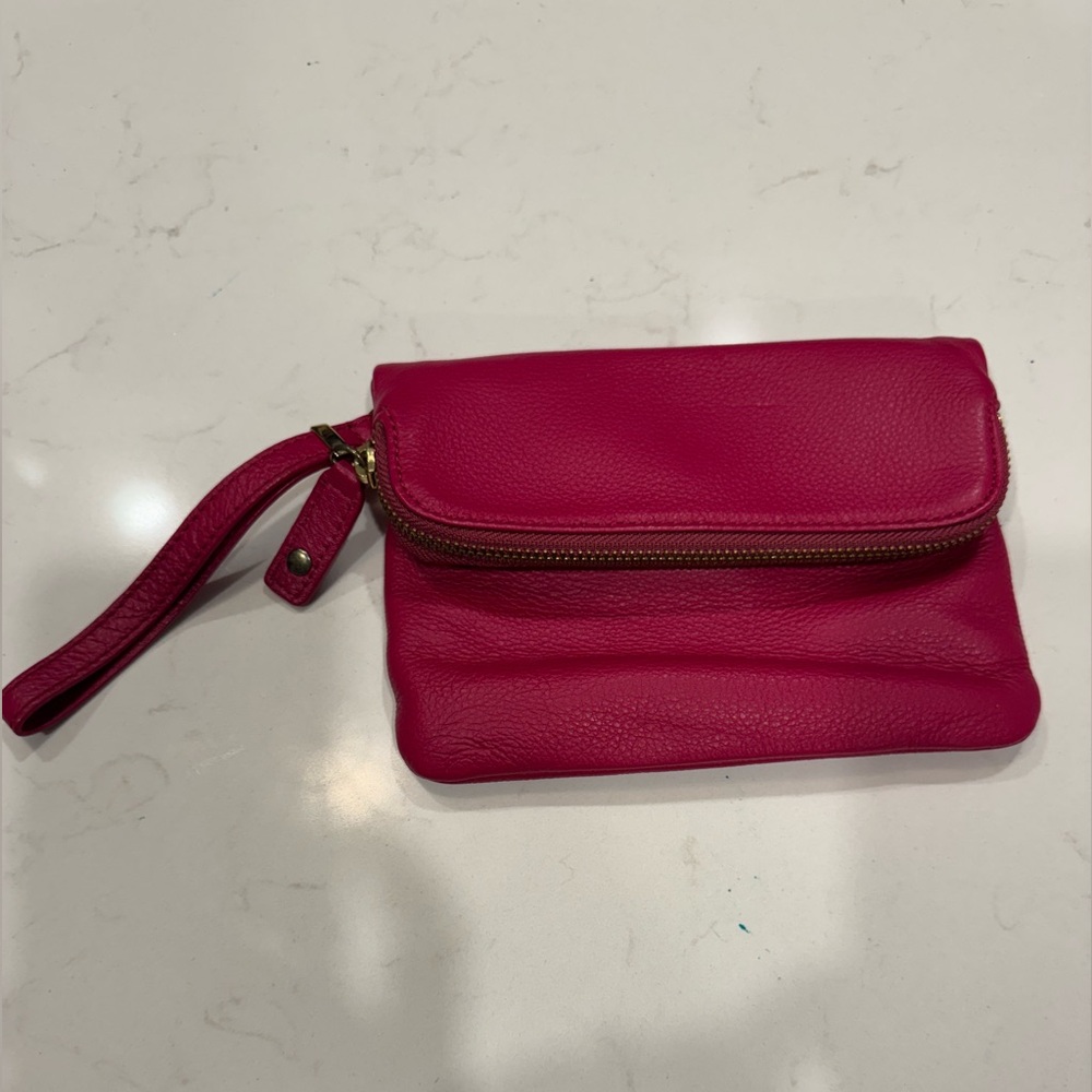 Talbots Hot Pink Leather Wristlet Clutch